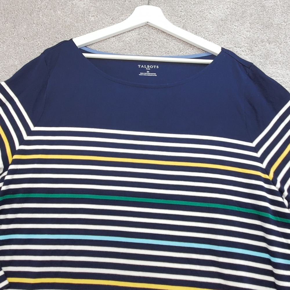 Talbots Blouse Top Womens 3X Blue Multi Striped Cotton Sailor Nautical Comfy - Picture 2 of 11